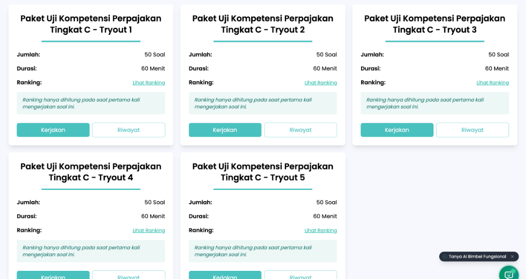 Daftar Paket Tryout 1 sampai 5 Uji Kompetensi Perpajakan Tingkat C